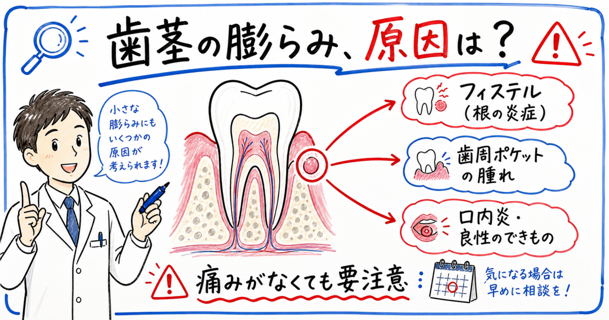 歯茎にニキビのような膨らみが？考えられる原因と対処法を歯科医師が解説